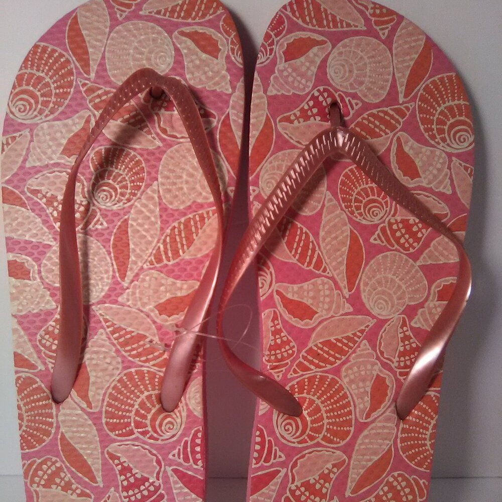 Juncture Women's Flip Flop Sandals Color Pink Seashells Size XL 11/12 NWOT